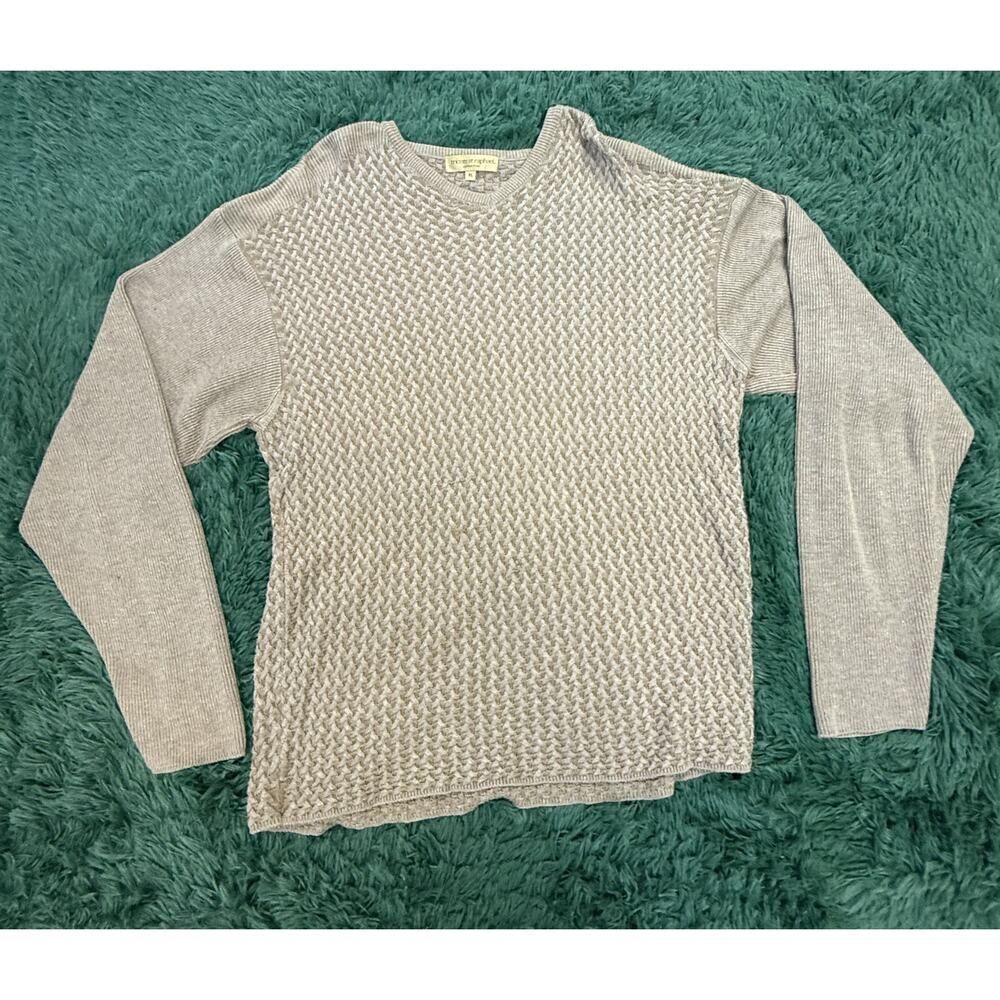 Tricots St Raphael Vintage Men's XL Light Brown Textured Knit V-Neck Sweater